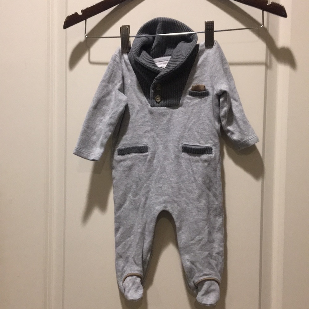 Clasix Beginnings baby shawl collar long sleeve 1 piece snap bottom footsie 6M